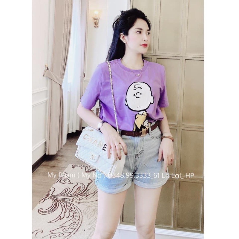 [Mã WASKT410K giảm 10K đơn 50K] ANU208 - ÁO PHÔNG NỮ TÍM HÌNH BÉ TRẮNG