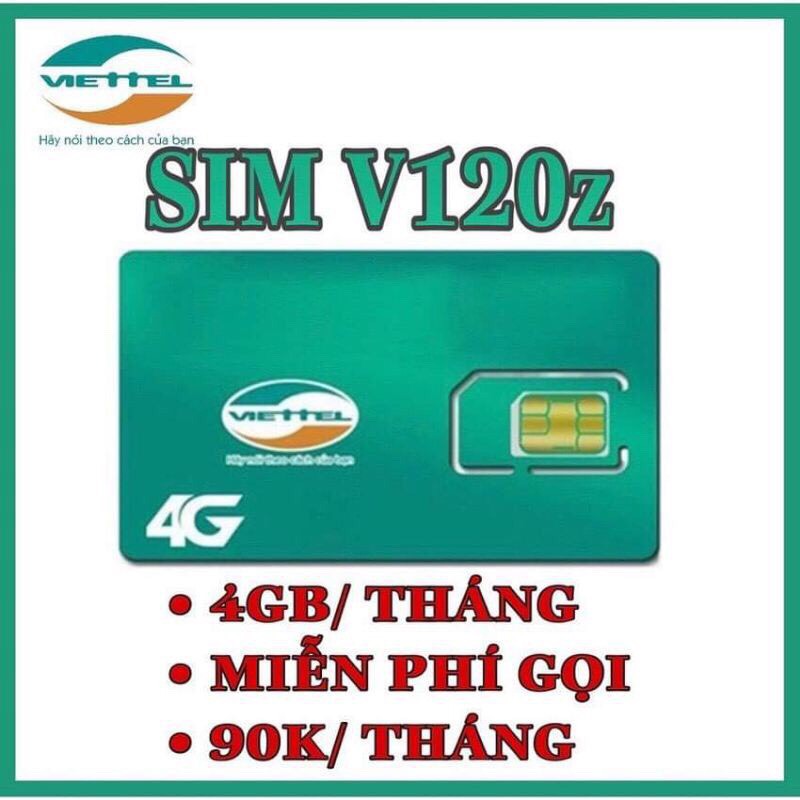 Thánh Sim Viettel 4G Gói V120Z - 120GB/Tháng (4GB/Ngày - Gọi Nội Mạng Miễn Phí + 50 Phút Gọi Liên Mạng - Chỉ 90K/Tháng