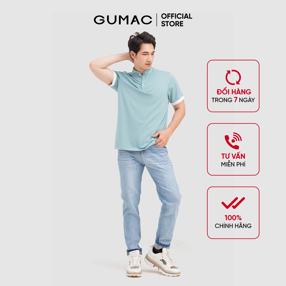 Áo thun polo nam có cổ GUMAC tay phối viền chất cotton cao cấp ATNB462