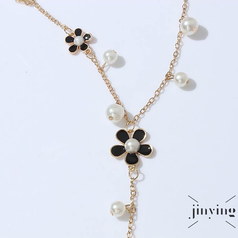 GETNOIVAS Dây chuyền mặt hoa năm cánh đính hạt ngọc trai nhân tạo