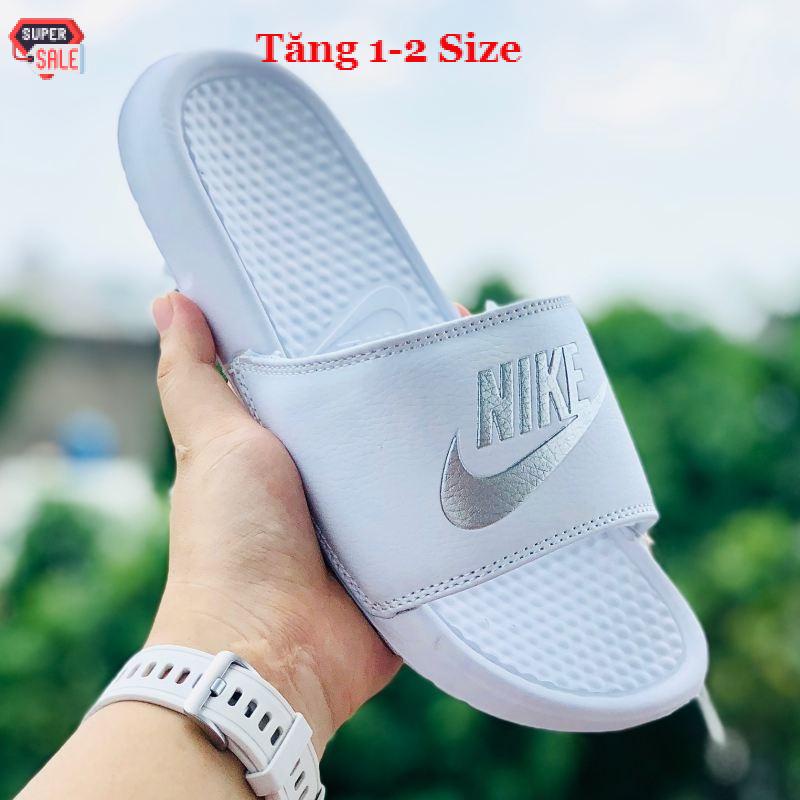 Dép unisex 𝐍𝐈𝐊𝐄 ❤️FREESHIP + Hộp❤️dép nk quai ngang thể thao nam nữ mk in nike trắng bạc, tem tag mac đây đủ
