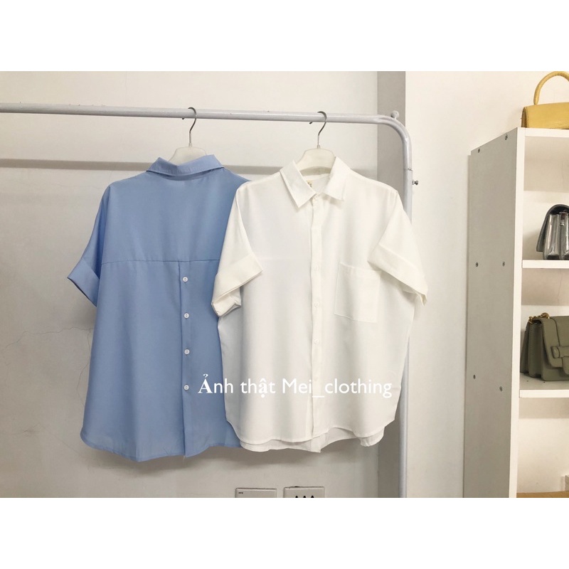 Áo sơmi cộc tay xẻ lưng có Khuy Lưng Ulzzang