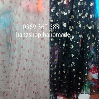 Vải Voan Lưới Hình Trái Tim - Vải Voan Mềm Chất Lưới Đẹp