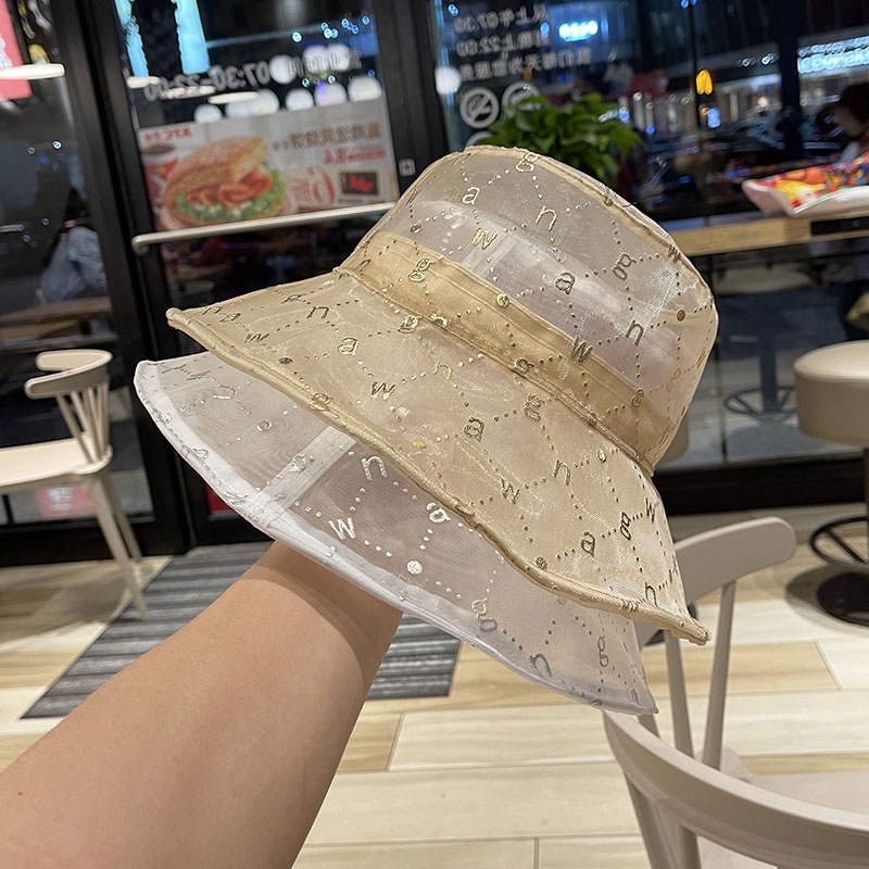 Nón Tai Bèo Phối Lưới Mỏng Thoáng Khí In Chữ Màu Vàng Kim Phong Cách Nhật Bản Thời Trang Mùa Hè Cho Nữ