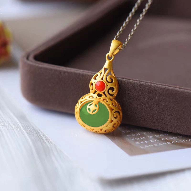 Mới Dát Vàng Bích Hetian Ngọc Trắng Bầu Vòng Cổ Mặt Dây Chuyền Chalcedony Nữ Thời Trang Mạ Vàng Thủ Công