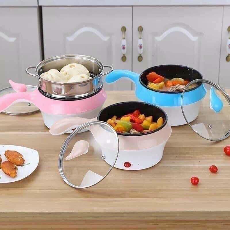 Nồi lẩu mini đa năng 2 tầng chống dính - Nồi lẩu điện mini siêu tốc size 18cm có tay cầm tiện lợi