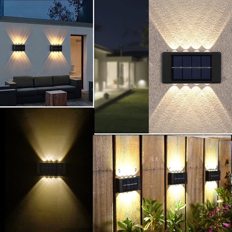 Đèn Led 8 Bóng Gắn Tường Năng Lượng Mặt Trời Chống Thấm Nước Trang Trí Hàng Rào Sân Vườn