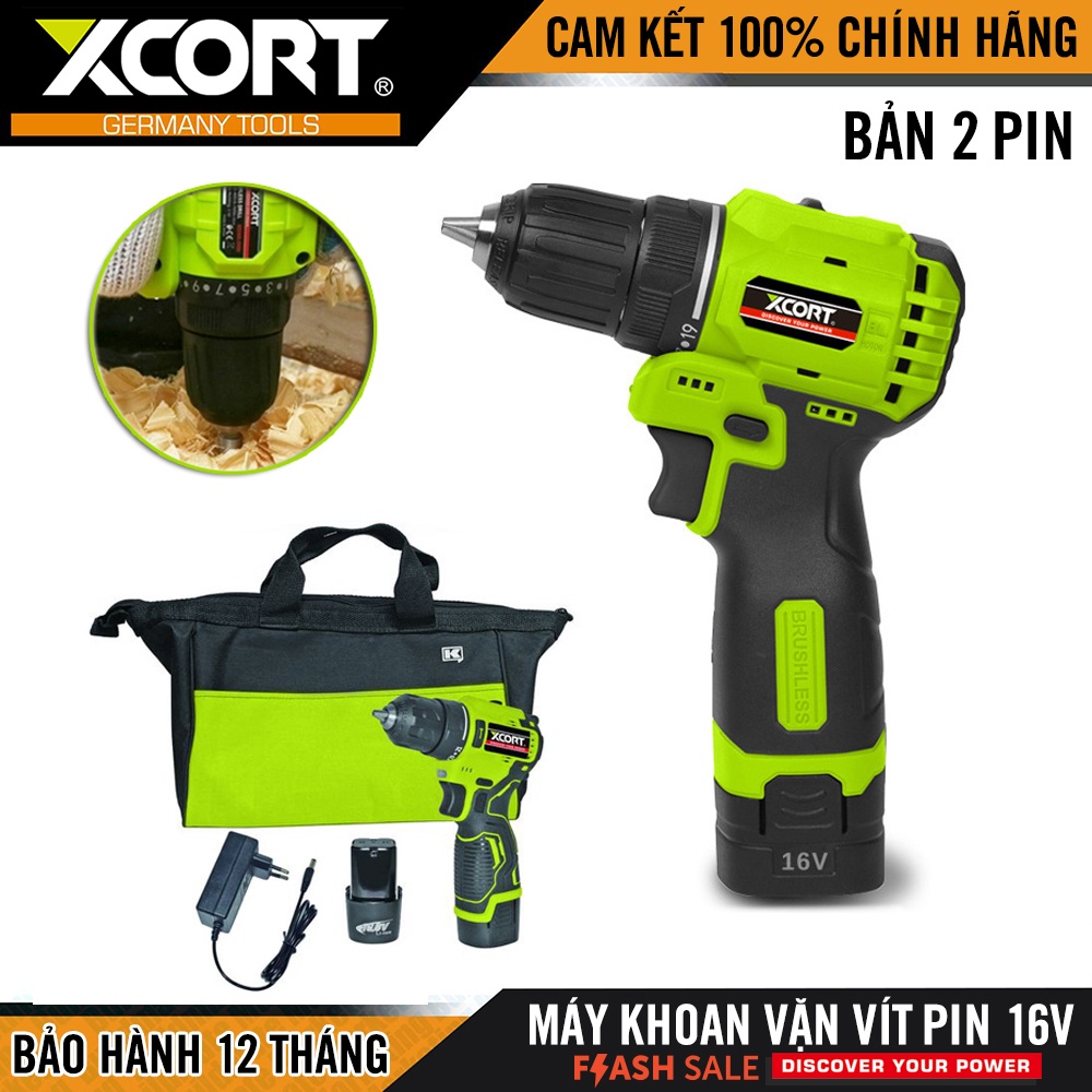 Máy khoan pin Máy khoan vặn vít cầm tay 16V kèm 2 PinTúi dụng cụ