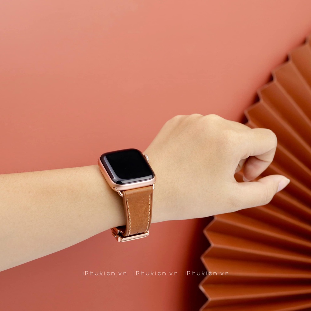 Dây Da Handmade [DA THẬT, BẢO HÀNH 1 NĂM] Barenia Nâu cho Apple Watch Seris 1/2/3/4/5/6/7