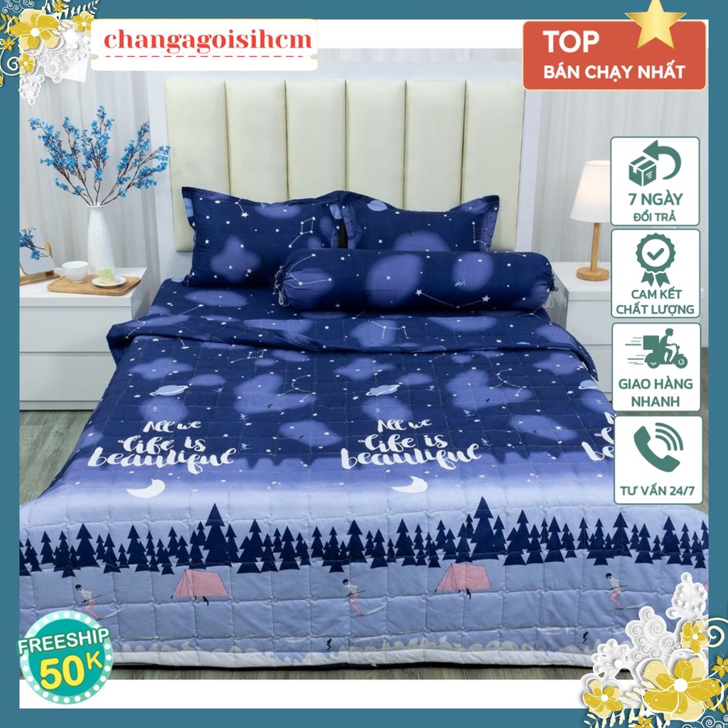 Bộ ga gối 1m6/1m8/2mx2m2,set 3 món vải cotton poly-changagoisihcm-MẪU MÀN ĐÊM ĐẬM