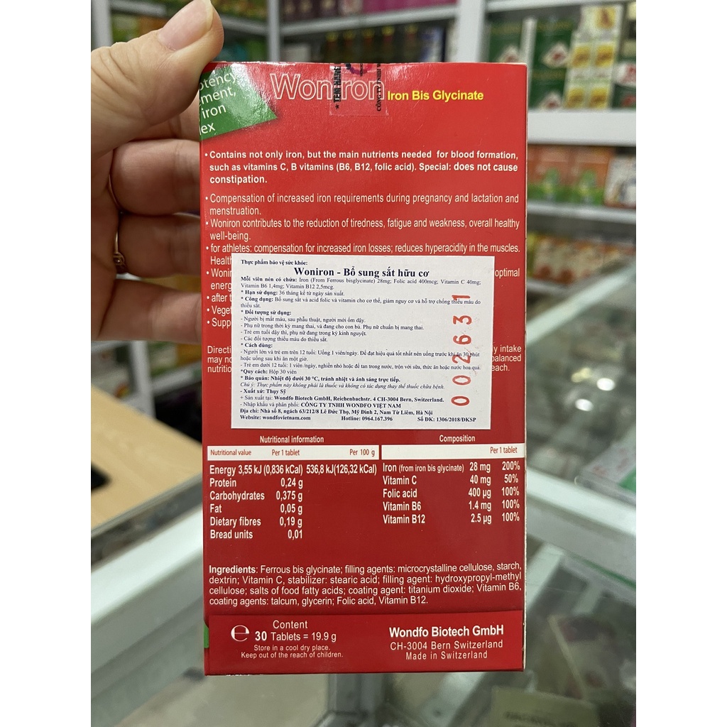 Viên uống bổ sung sắt hữu cơ WONIRON hộp 30 viên