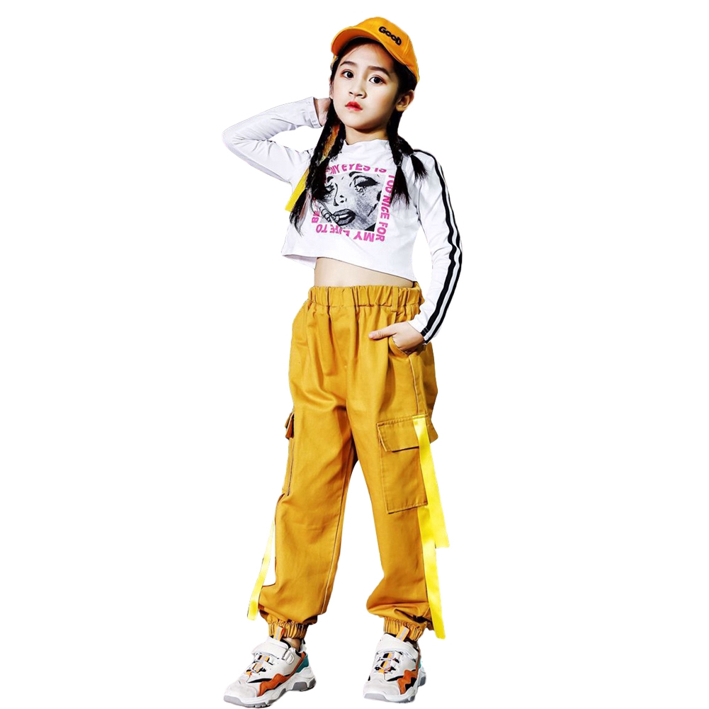 Bộ Áo Croptop Tay Dài Phối Quần Dài Kiểu Hip-Hop Thời Trang Cho Bé Gái