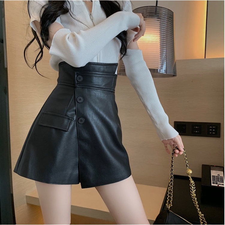 Chân váy nữ, chân váy da nữ newbrand hàn quốc màu đen size S M L SKUCV-03A