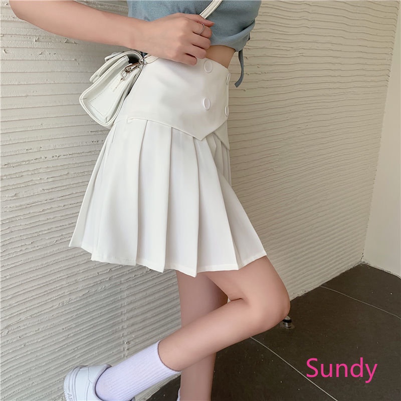 Chân Váy Xếp Ly Lưng Cao Cài Nút Thời Trang Mùa Xuân Xinh Xắn Cho Nữ