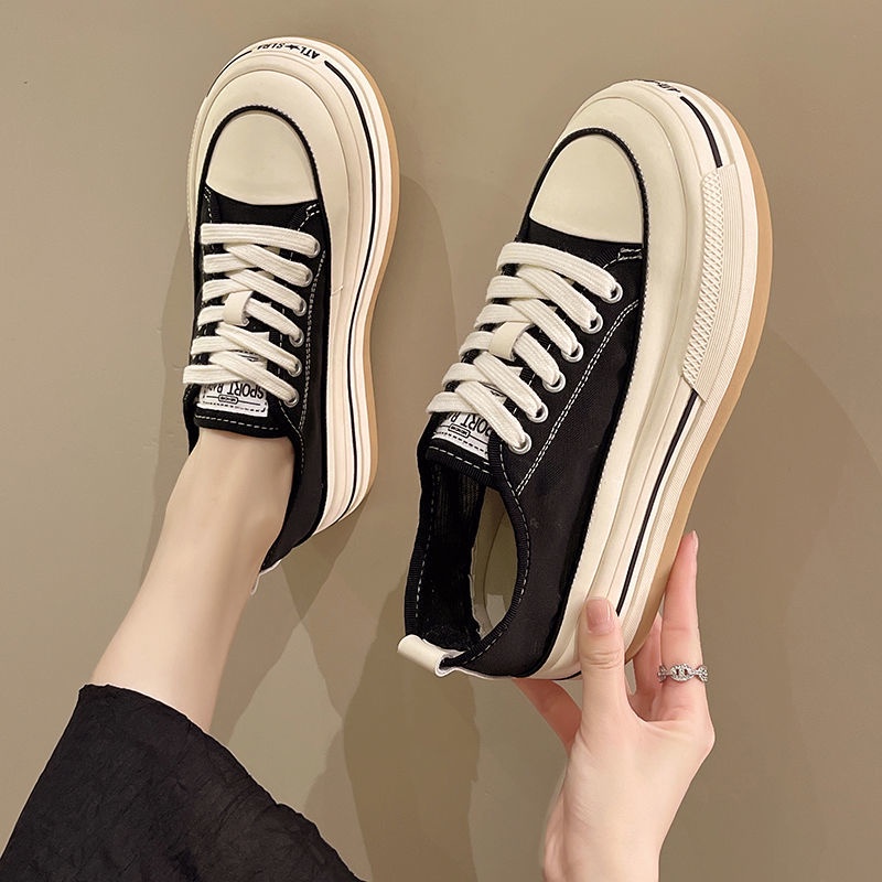Giày Canvas Đế Dày Tăng Chiều Cao Thiết Kế Mới Đơn Giản Thời Trang Dành Cho Nữ