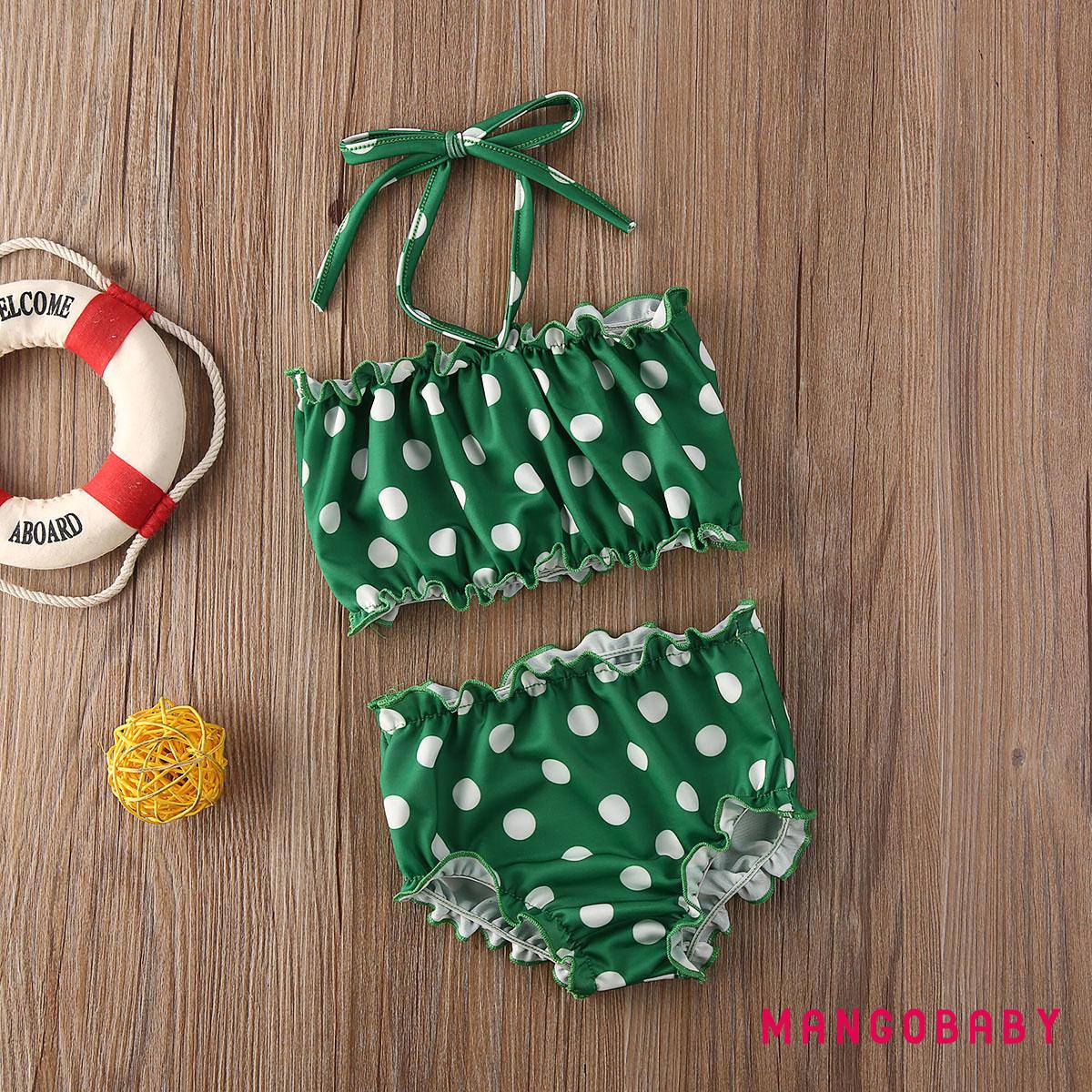 Bộ Đồ Bơi Bikini Họa Tiết Chấm Bi Cho Bé Gái Từ 1-5 Tuổi