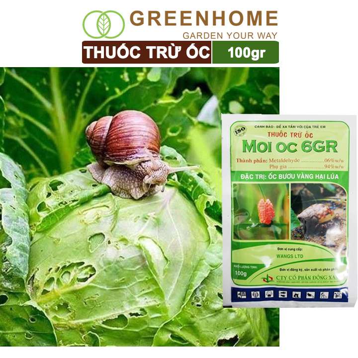 Thuốc trừ ốc Greenhome, moioc, bao 100gr, trừ sên, các loại thân mềm, bảo vệ cây trồng