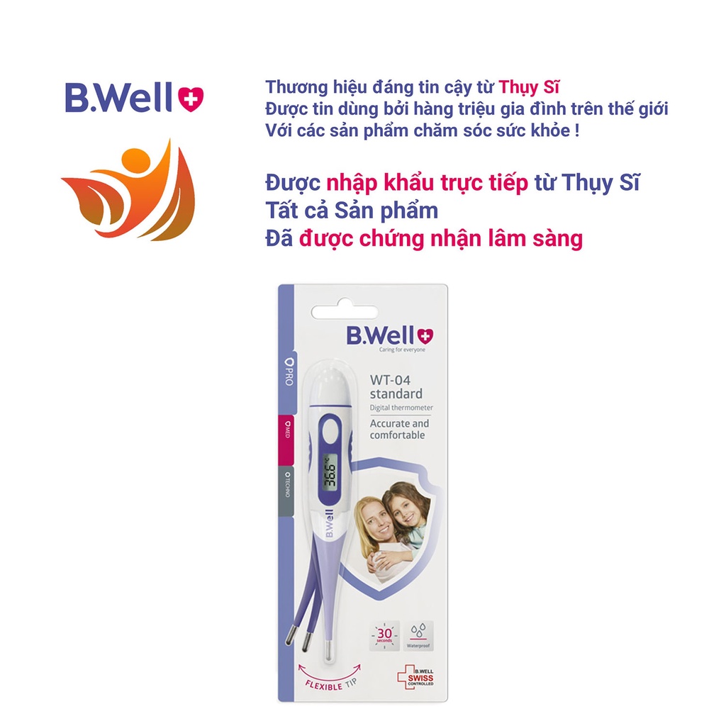 Nhiệt kế điện tử đo độ ngậm miệng kẹp nách hậu môn cho bé b.well wt 04 - bwell y tế 360