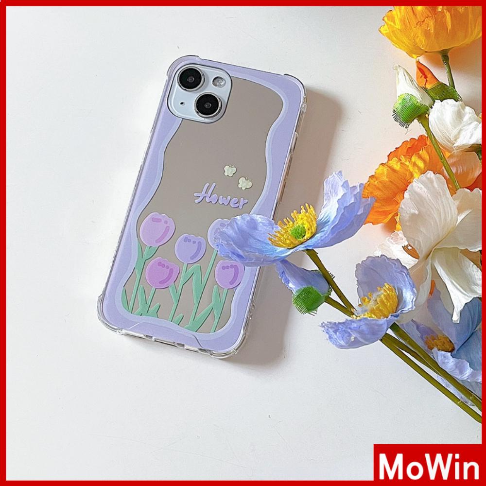 Ốp điện thoại acrylic tráng gương họa tiết hoa tulip màu tím thích hợp cho iPhone 11 13 Pro Max 12 Pro Max 7 Plus XR