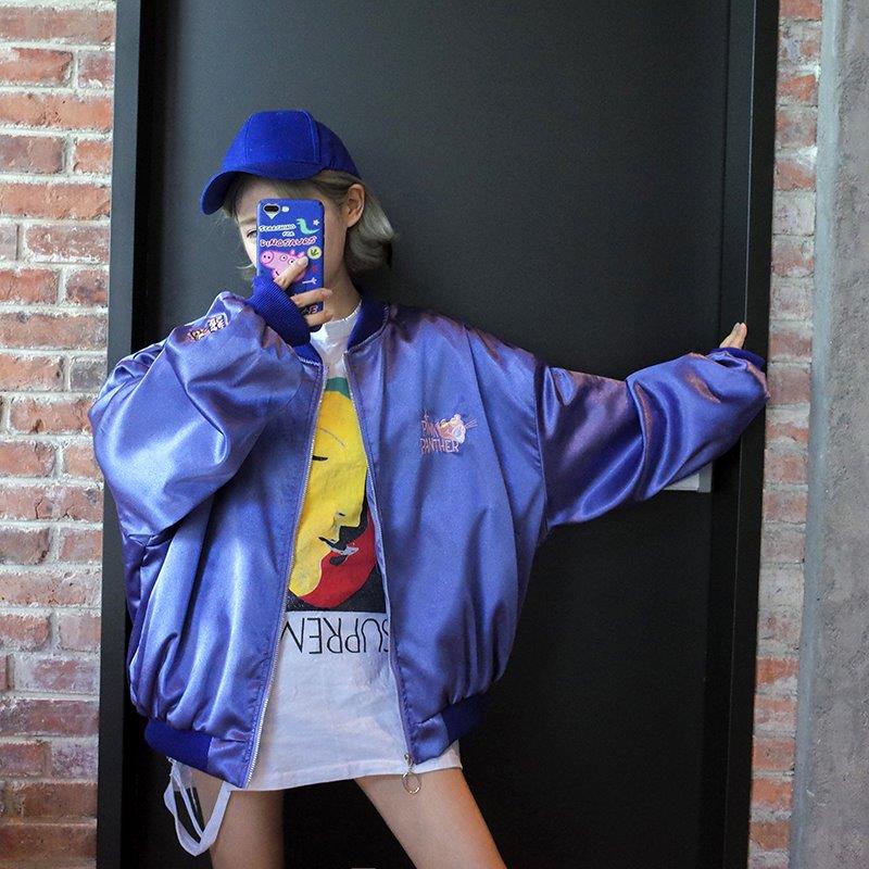 Áo Khoác Bomber Nữ Thêu Hoa Phong Cách Hip Hop