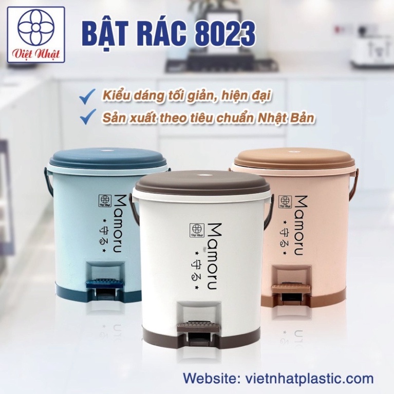 Thùng rác nhựa nắp tròn đạp chân cao cấp 5L, 10L Mamoru