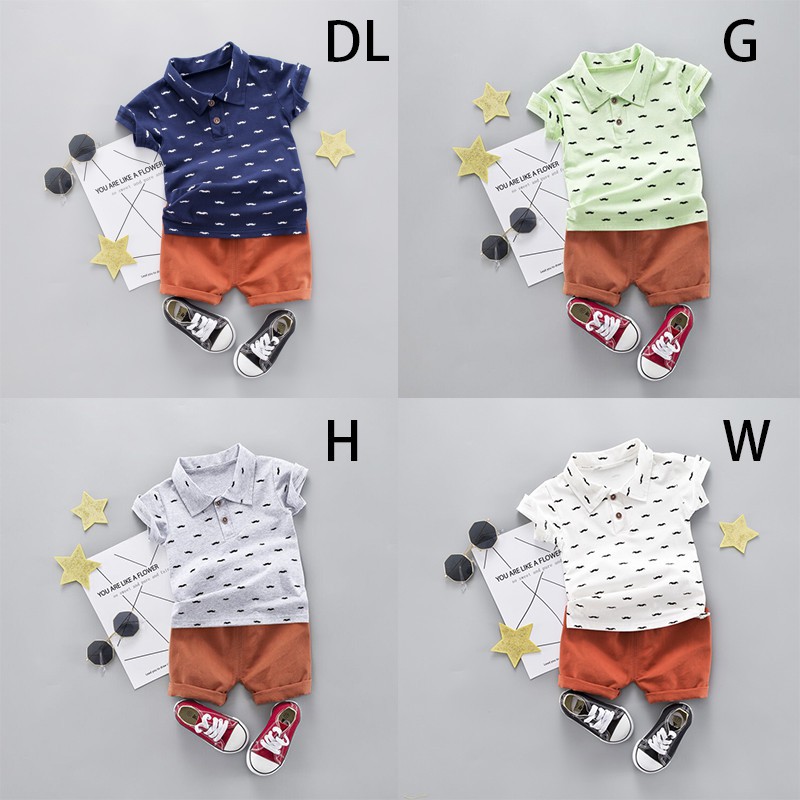 Bộ áo thun ngắn tay + quần ngắn in hình râu cho bé trai