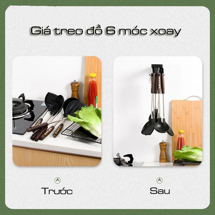 Giá treo đồ nhà bếp nhà tắm kèm 6 móc xoay