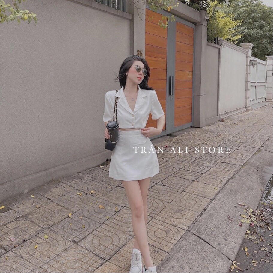 Set đồ nữ, Set vest croptop thêu tim mix chân váy trắng cực xinh[Ảnh thật 100%]