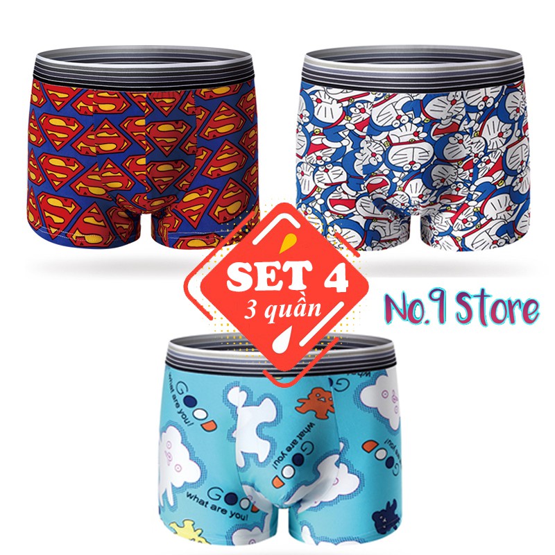 Combo 3 quần lót nam hoạt hình, sịp nam doremon, siêu nhân