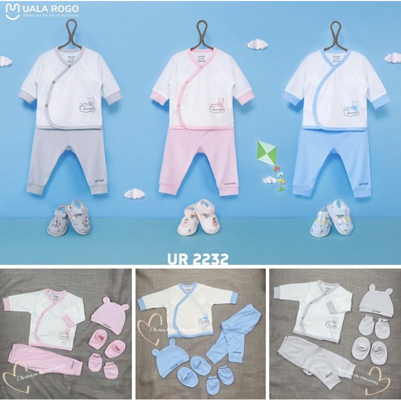 Bộ sơ sinh UALA ROGO vải petit full mũ bao tay chân siêu mềm [ babyboo]