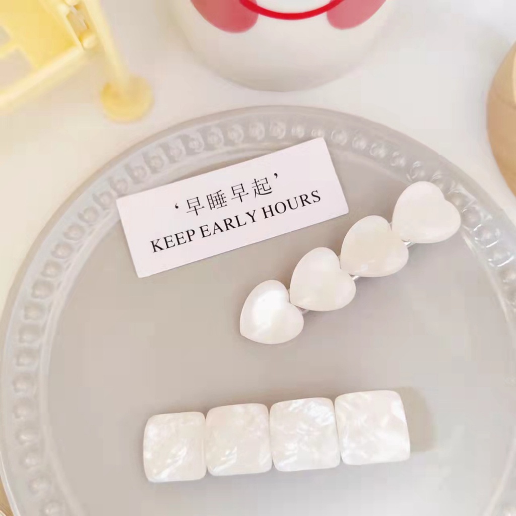 KẸP TÓC MÁI ĐÍNH ĐÁ OPAL NHÂN TẠO TRẮNG TRONG SUỐT HÌNH VUÔNG VÀ TRÁI TIM ĐƠN GIẢN ĐỘC ĐÁO