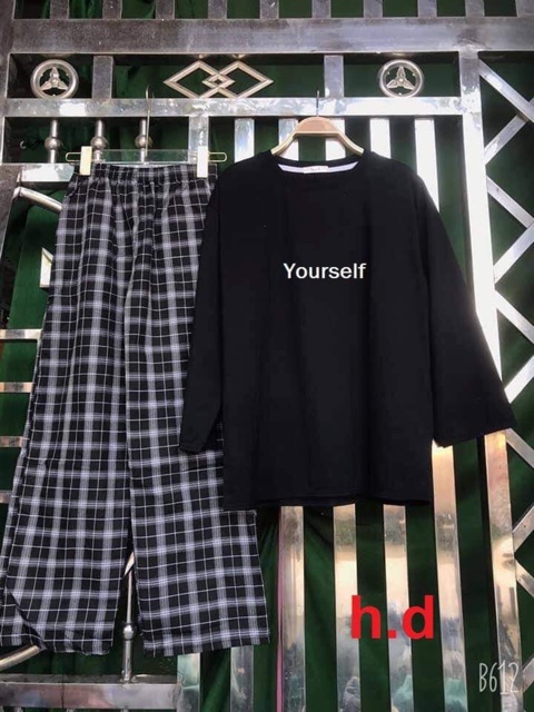 Sét áo tay thụng yourself+ quần kẻ đen HĐ1/