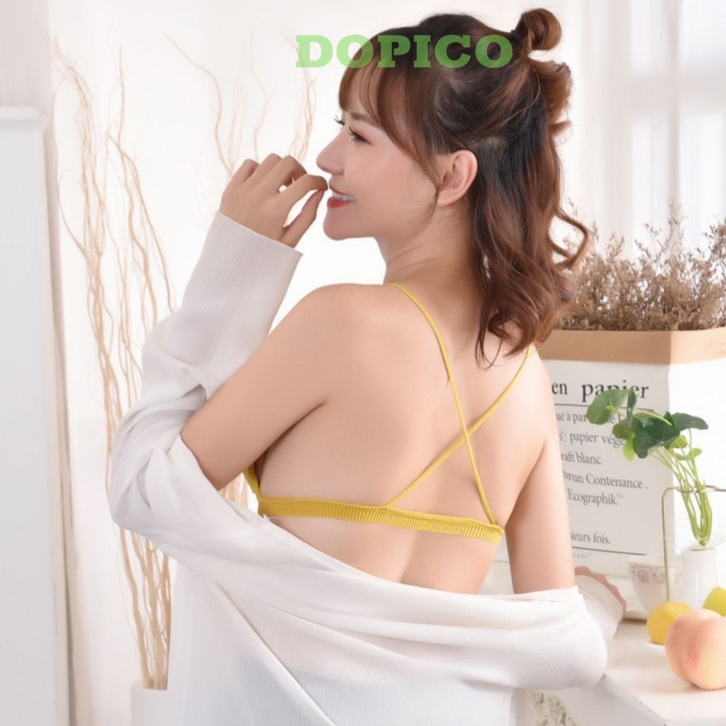 Áo bra nữ 2 dây cài trước, áo lót không gọng mút mỏng dây chéo gợi cảm DOPICO B715