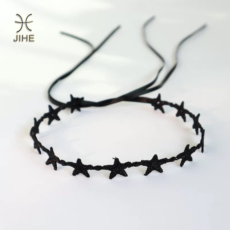 【JIHE】Vòng Cổ Choker Mặt Ngôi Sao Năm Cánh Màu Đen Phong Cách Nhật Hàn Thời Trang