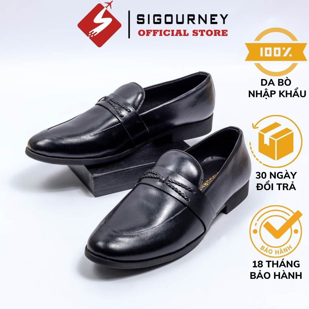 Giày lười nam da bò thật 100% SIGOURNEY SIG-11 màu đen BẢO HÀNH 12 THÁNG