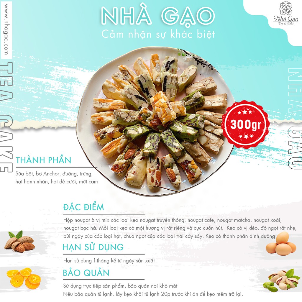 Kẹo nougat cao cấp mix 5 vị Nhà Gạo