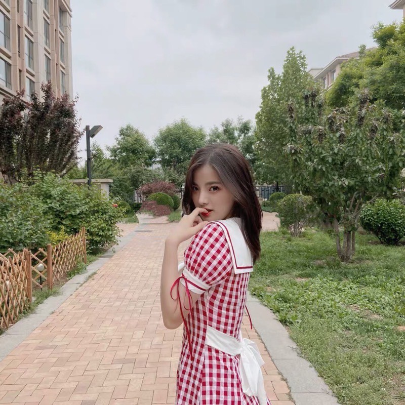 Women Sweet Academy Style Pattern Dress Student Midi Dress