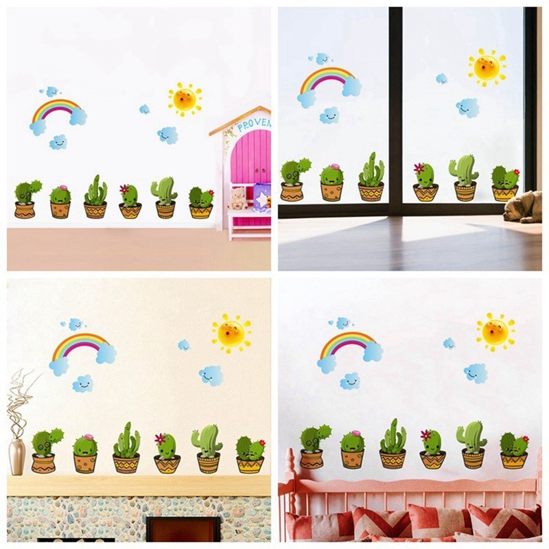 Decal trang trí phòng khách hình cây xương rồng dễ thương