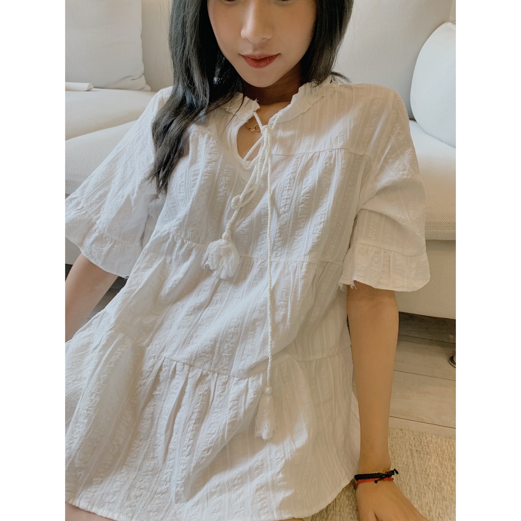 Áo kiểu babydoll 3 tâng ngắn tay cổ nơ TKA266 LOLLIE STUDIO