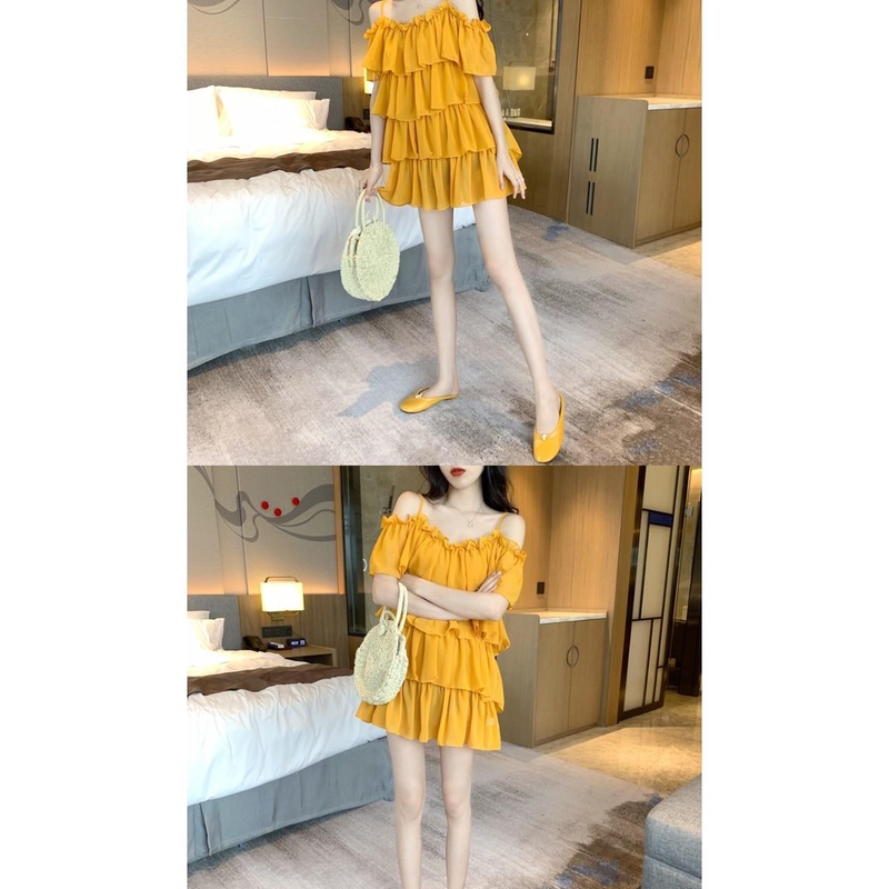 Đầm Chiffon Trễ Vai Dáng Rộng Xếp Tầng Thời Trang Mùa Hè Mới Cho Nữ 2021