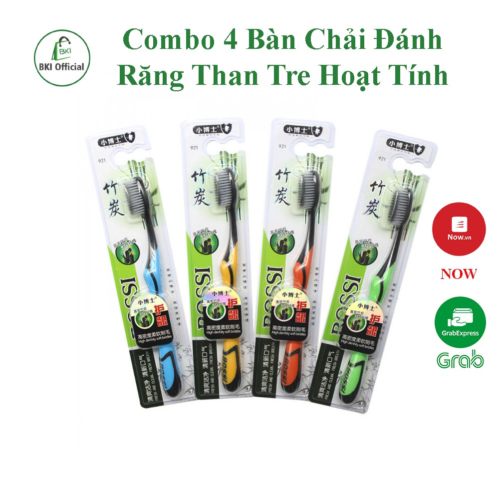 Combo 4 Bàn Chải Đánh Răng Than Tre Hoạt Tính Bossi - BOSSI4