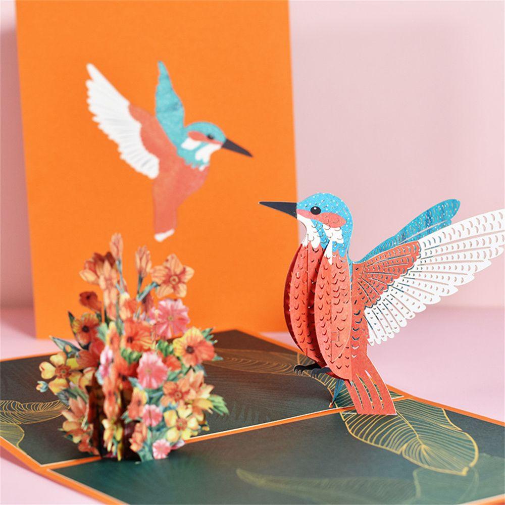 Kent 3D birthday card new creative three-dimensional greeting card handmade paper carving children's animal birthday universal card dolphin butterfly alpaca hummingbird