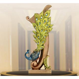 Bình hoa con công cắm lông công, hoa khô