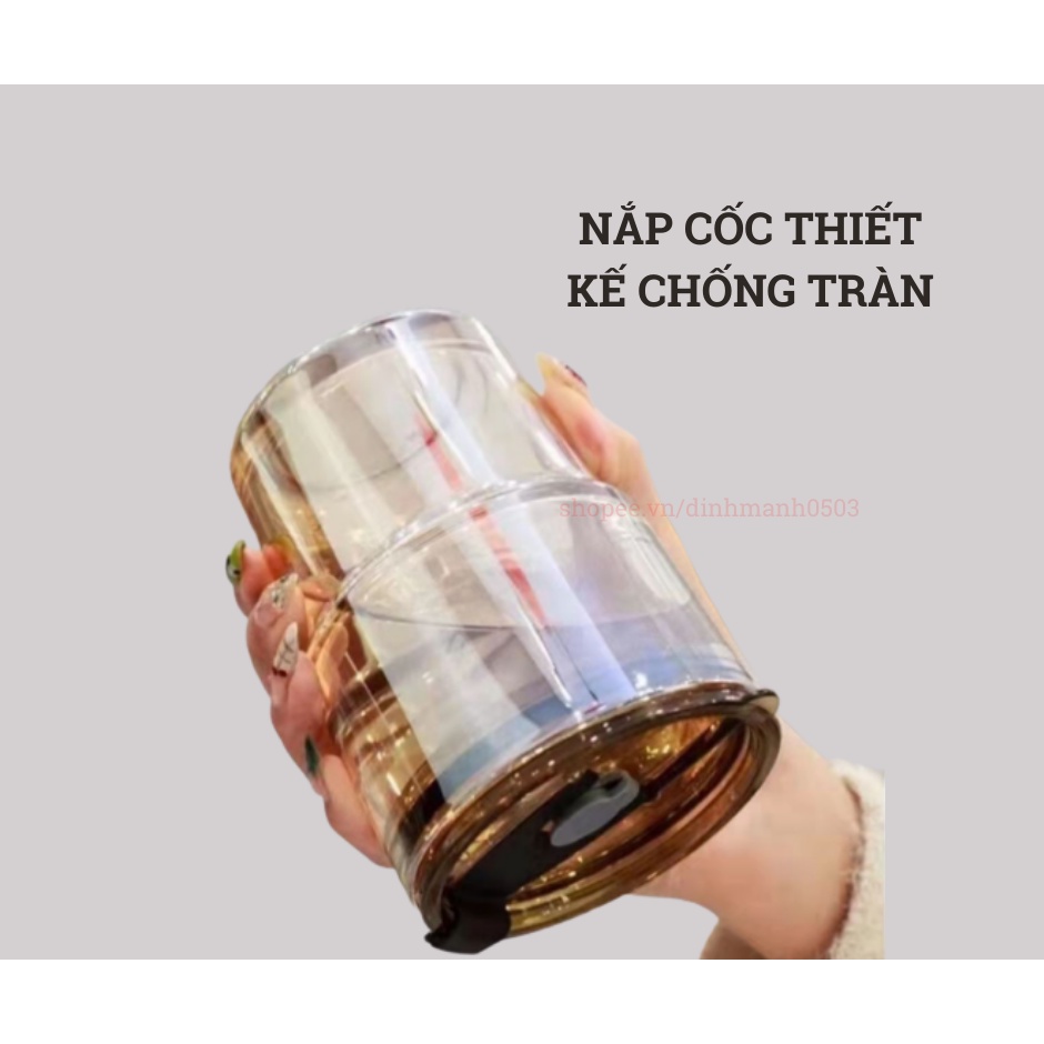 Cốc Thủy Tinh Uống Nước Bọc Da Có Ống Hút – Ly Uống Nước Vỏ Da Chịu Nhiệt Tốt Dung Tích 450ml