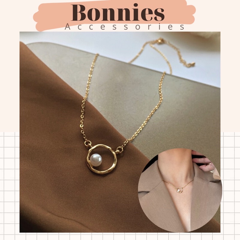 Vòng Cổ, Dây Chuyền Mặt Tròn Đính Ngọc Trai Nhân Tạo Xinh Xắn - Phụ Kiện Thời Trang Bonnies Accessories