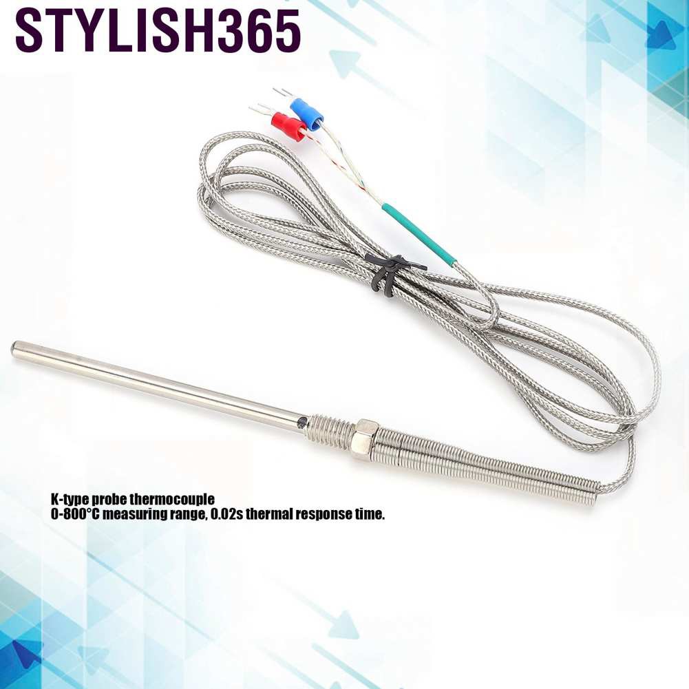 Stylish365 3.9in K-Type Probe Thermocouple Precise 0-800°C Temperature Test M8 Thread with 4.9ft Cable