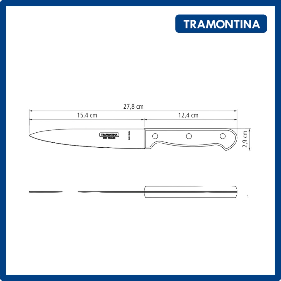 Dao Bếp Thái/Lọc Xương Tramontina Cán Gỗ Polywood 15cm Lưỡi Thép Không Gỉ Sản Xuất Tại Brazil