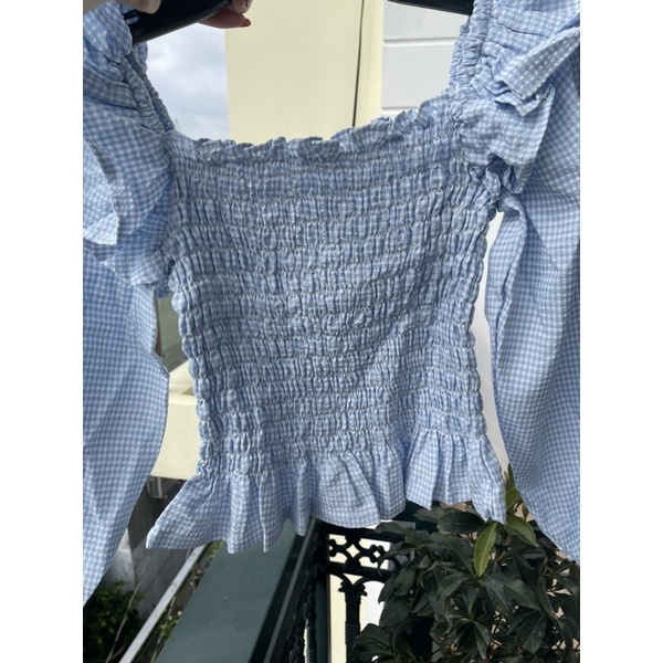 Áo kiểu nữ thân nhún smocking tay dài bo chun