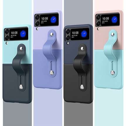 Bao Da Điện Thoại PU Bảo Vệ Toàn Diện Chống Rơi Có Giá Đỡ Và Dây Đeo Cho Samsung z Flip3