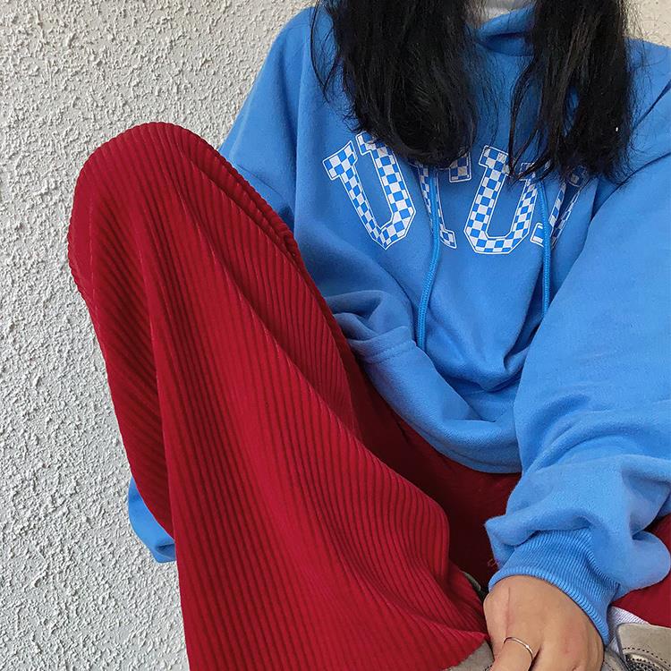 ∏✟✼Quần Dài Ống Rộng Lưng Cao Chất Liệu Vải Nhung Kẻ Màu Đỏ Thời Trang Phong Cách Hàn Quốc Cho Nữ | BigBuy360 - bigbuy360.vn